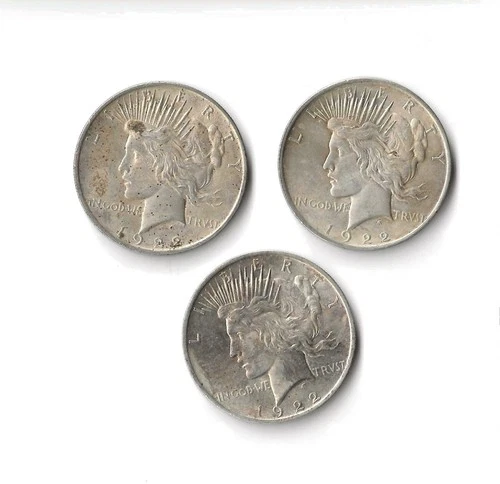 1922 Peace Silver Dollar Lot Of 3 90% Silver 2.32 Troy Oz SW