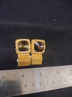 Dante Vintage Mesh Wrap Cufflinks Goldtone. Rivioli Gold to Green Color Change