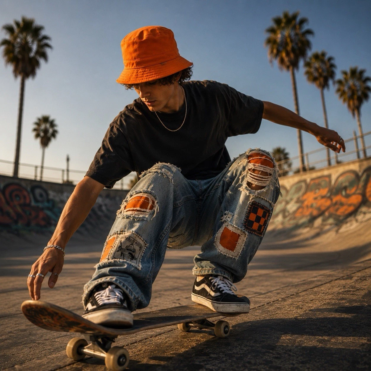 Brixton Orange Bucket Hat S/M Quilted Lined Streetwear Cotton Blend