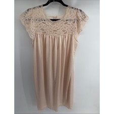 Vintage Shadowline Coquette Lace flutter sleeve satin midi boudoir nightgown M