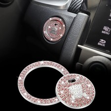 TOMALL Bling Car Engine Start Button Cover Diamond Interior Crystal Push Pink