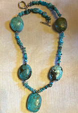 Turquoise Oval Stone Beaded Necklace with Toggle Clasp Blue Ball/Bead Chain.chip