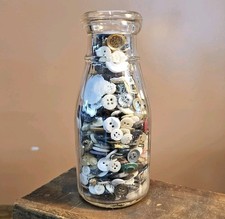 Antique Buttons LOT & Dairy Jar • Vintage Metal Wood Bakelite BUTTONS ☆1900-1960