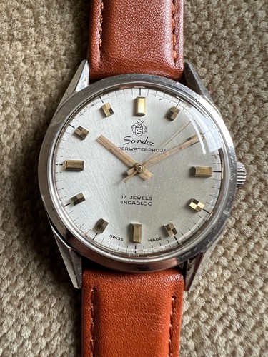 Vintage Sandoz Armbanduhr Stahl - Superwaterproof - Kal. FHF 96 - 35 mm ca. 1965