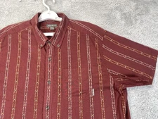 Eddie Bauer Shirt Mens XL Burgundy Geometric Stripe Button Front SS Aztec