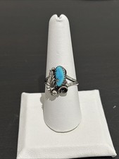 Vintage Navajo Sterling Silver And Turquoise Ring Leaf Size 8.5