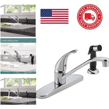 Deck Mounted Kitchen Faucet with Side Sprayer Low Arc Design Easy Installation