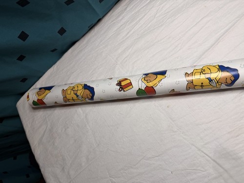 Vintage opened Paddington Bear Birthday Wrapping Paper Roll, 30in length vintage