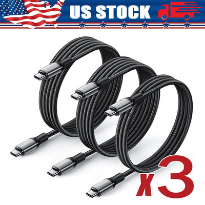 3Pcs 60W USB-C to USB-C Cable Charger lot PD Nylon Cord iPhone 16 15 Pro Samsung