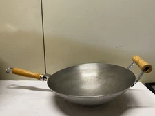 ATLAS Carbon Steel & Double Wood Handled Japanese Wok/Skillet 12” Round Bottom