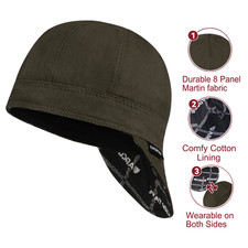 ARCCAPTAIN Reversible Welding Cap Protective Welders Hat Cotton Brownish Green  