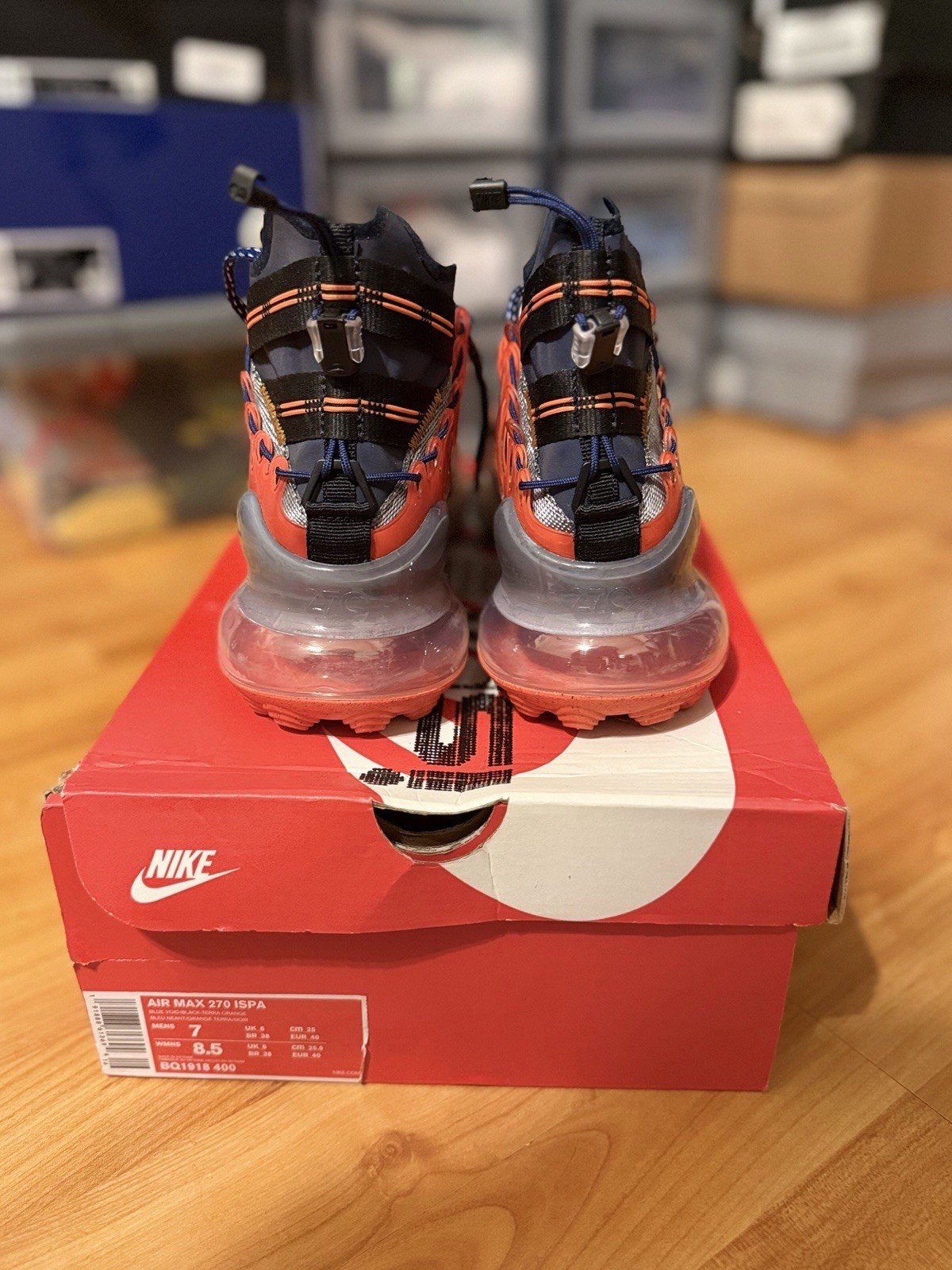 Nike Air Max 270 ISPA Men's Athletic Shoes Size 7, Blue/Void, Terra Orange image 3