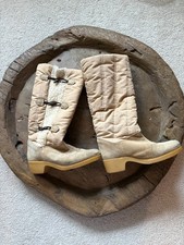 Vintage Hush Puppies tan suede fabric sherpa-lined winter boots women's 8 retro