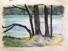 Franz Ehmke 1928 - 2018 Berlin Pastel Trees Without Leaves By The Lake Autumn