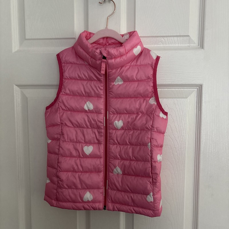 Amazon Essential Girls Puffer Vest, Pink/heart, Size L, With Case
