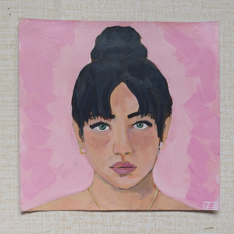 Original Zoey Portrait Acrylic Painting L Langford Signed Paper Art 2024