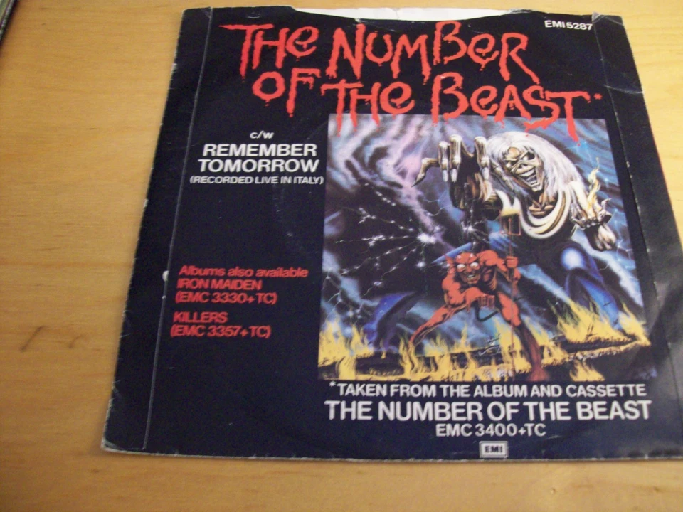IRON MAIDEN -NUMBER OF THE BEAST - RED VINYL -7" -1982 - VG+/FAIR - Image 2 of 4
