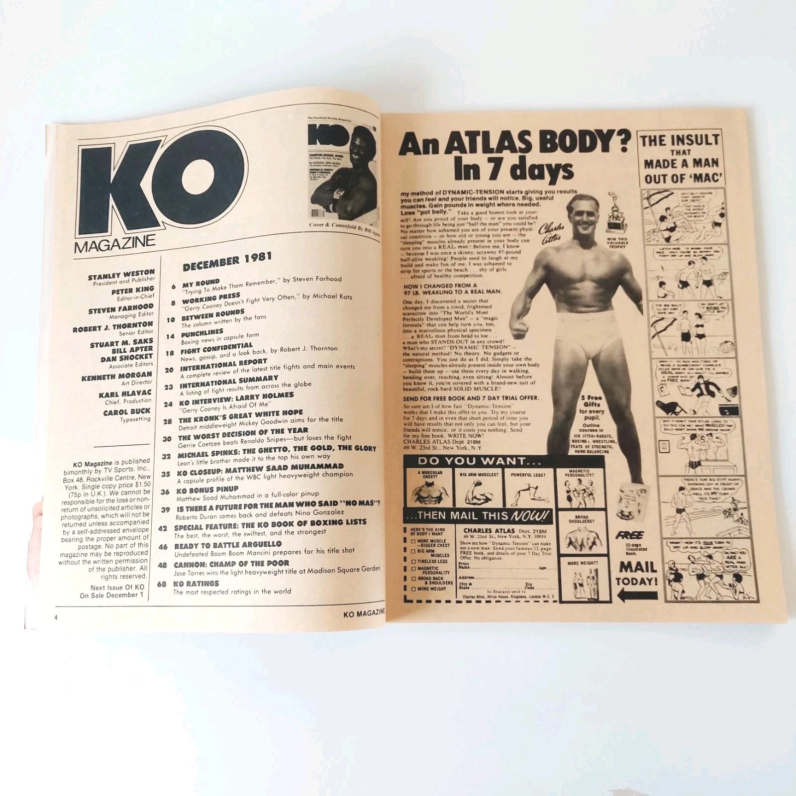 KO MAGAZINE MICHAEL SPINKS COVER Matthew Saad Mohammed Poster Dec 1981 | VGC - 画像3/13