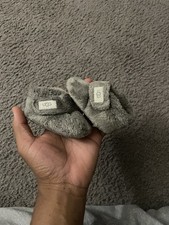 Size 1c-UGG Infant Baby Bixbee Soft Sole Crib Shoes Gray Fuzzy Fur