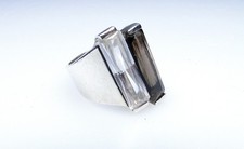 Modernist NF Sterling Asymmetrical Smoky Quartz Silver Ring Sz 6