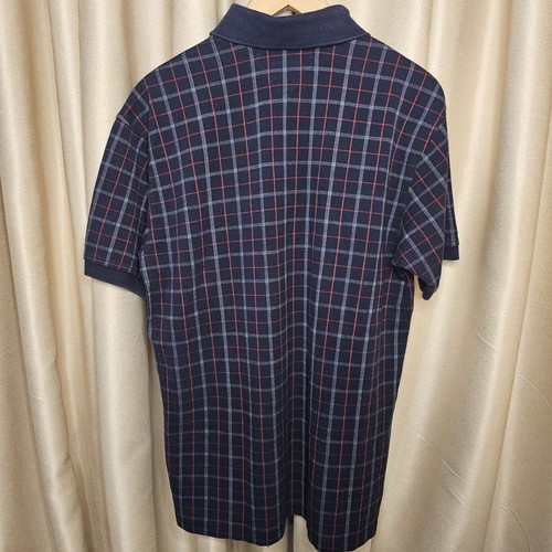 VTG TOMMY HILFIGER Polo L Plaid Pique 90s Red Blue Crest Preppy Y2K Golfcore - Picture 2 of 8