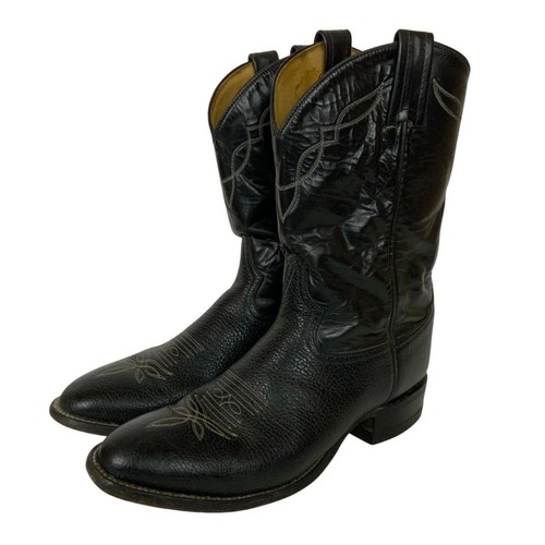 Tony Lama Black Leather Western Cowboy Boots Mens Size 10D Vintage Style 2205 - Image 1