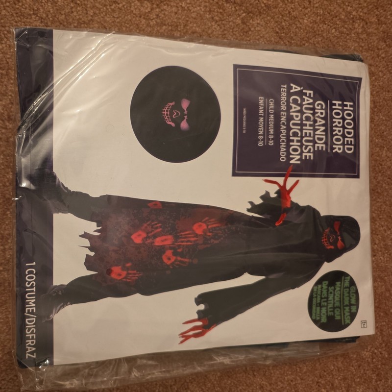 Scary Halloween Costume Hooded Horror Glow in the Dark Mask Child Medium 8-10 ..