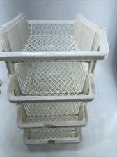4 In Out Stackable Storage Bins Baskets White Vintage Retro Organizing