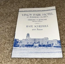 1955 Season VINOY PARK HOTEL  Brochure / Rate Schedule with White Servant Rooms