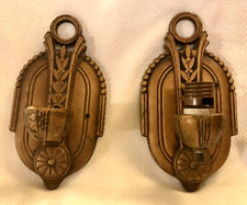 Vintage Art Deco Cast Wall Sconce Pair Electric Light Lamp Fixtures