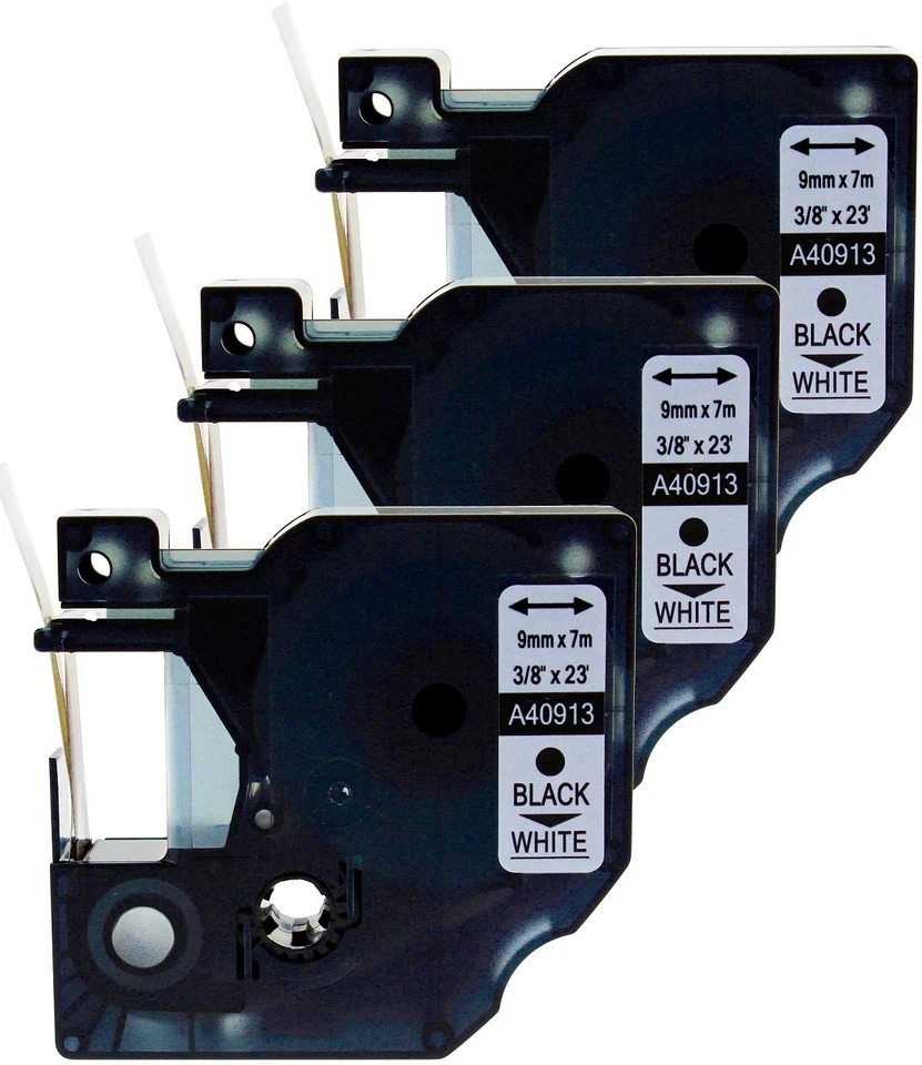 3x Schriftbandkassette kompatibel zu Dymo D1 40913 9mm schwarz auf weiß