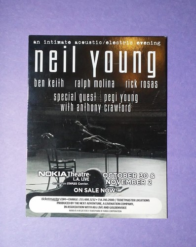Neil Young 2010 Le Noise Konzertkarte LA Live 5,25" x 3" Eröffnungsakt Pegi Young - Bild 2 von 2