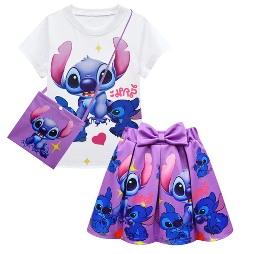 Lilo Stitch Girls T-Shirt Dress Kids Pleated Skirts Set Cute Print Outfit Gift - Picture 15 of 19