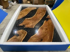 Natural Black Epoxy Resin Dining Table Top Furniture Made To Order Handmade Arts