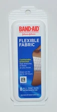 8 BAND-AID BRAND ADHESIVE BANDAGES FLEXIBLE FABRIC BOX ONE SIZE TRAVEL CONTAINER