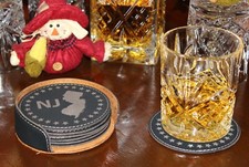 Set of 6 State Coasters with Holder/ Housewarming Gift/ Leather/ 50 States/ Bar