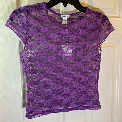 Rue 21 Women M MEDIUM Top Blouse Sheer Mesh See Through Floral Summer Sexy Party