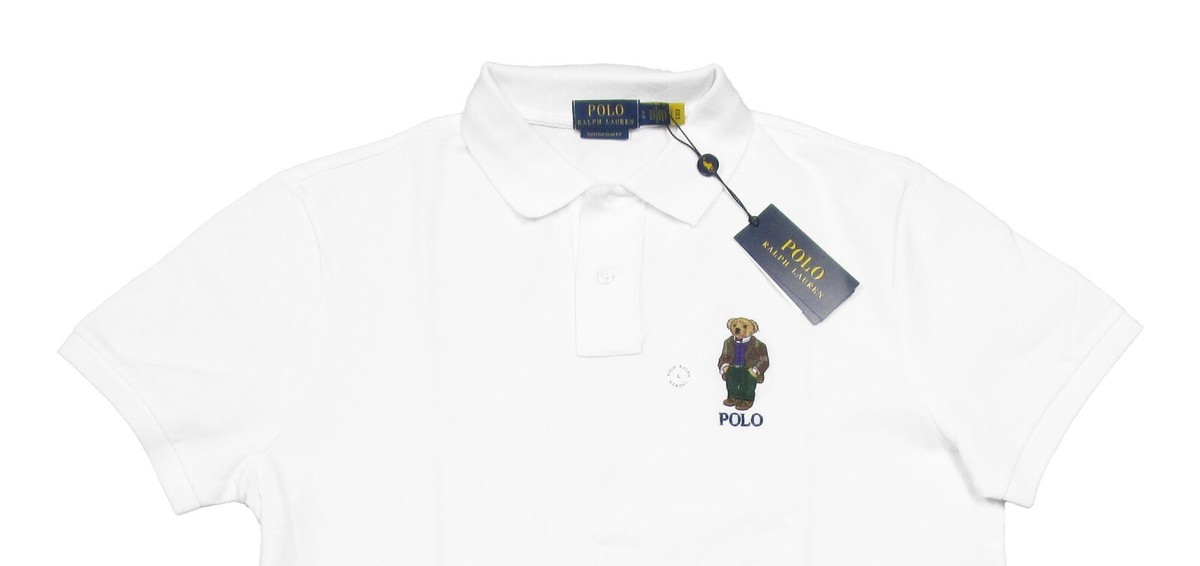Polo Ralph Lauren Men's White Polo Bear Custom Slim Fit Short Sleeve Polo  Shirt