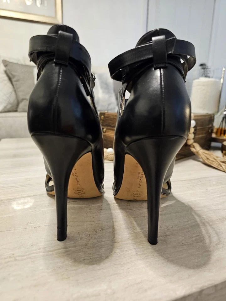 Camilla Skovgaard Negro Peep Toe Recortado Tacón Sandalia Botín Talla 39 Foto 3 de 4