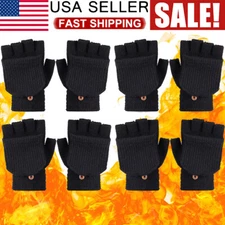Winter Fingerless Gloves Men Women Convertible Warm Half Finger Mittens Flip Top