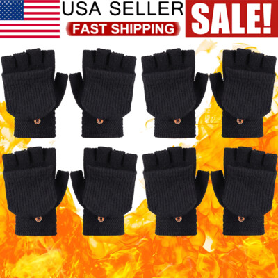 Winter Fingerless Gloves Men Women Convertible Warm Half Finger Mittens Flip Top