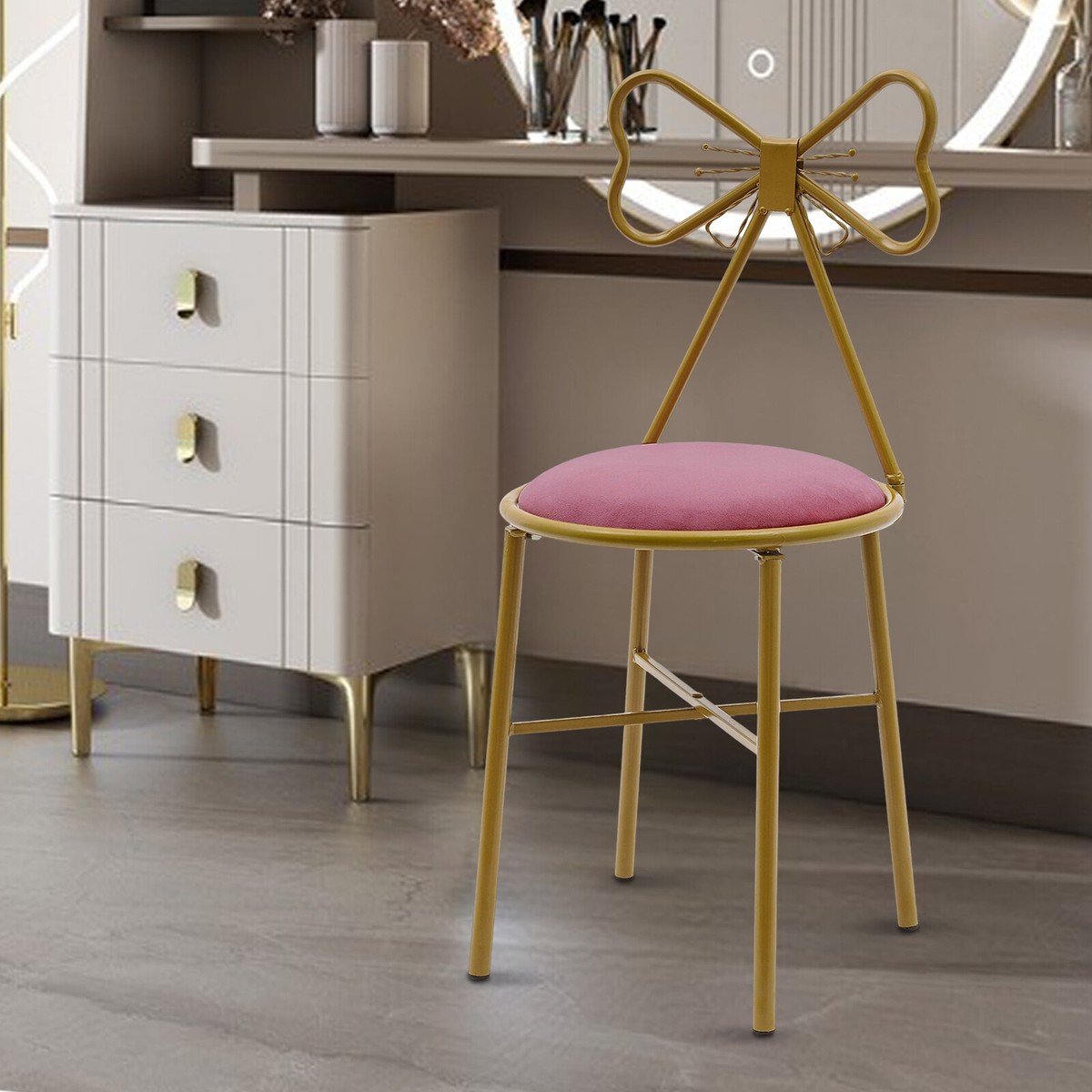 Butterfly Backrest Chair Vanity Stool Pink Velvet Stool Chair