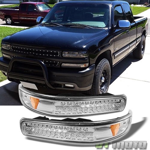 Front Bumper Signal Lights For 1999-2002 Chevy Silverado & 2000-2006 Suburban/Tahoe - Clear Lens, Chrome Housing