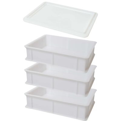 GENUS DEI (3x Teigkasten für Pizza, Brot und Nudeln 40x30x10cm + 1x Deckel) weiß