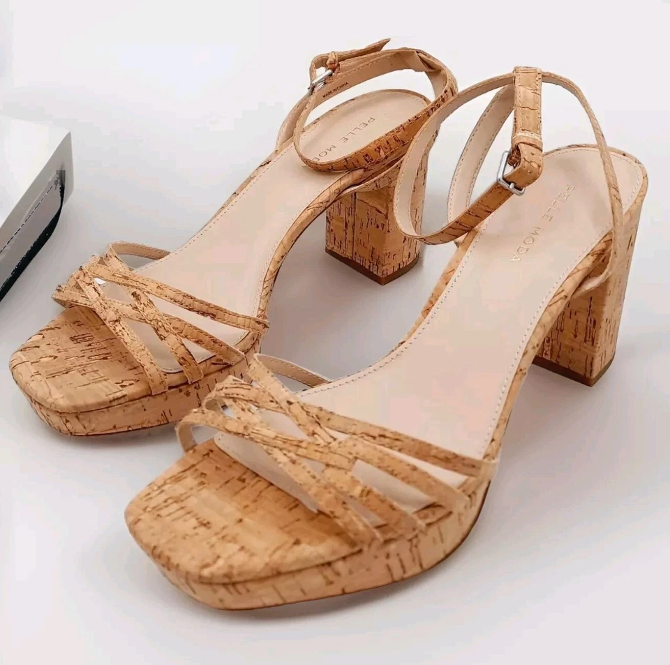 PELLE MODA  Natural Cork Platform Block Chunky Strappy Heel Sandals Sz 9.5 XLNT - Image 2 of 4