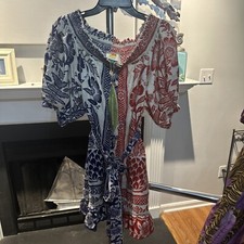 NWT Farm Rio Mixed Pineapple Garden Mini Dress Red and Blue Size Small