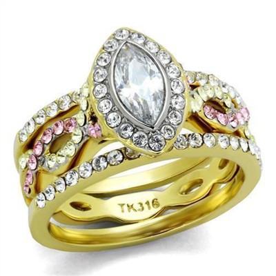 Gold Rings for Womens Two-Tone IP Gold (Ion Plating) Stainless Steel Ring with A