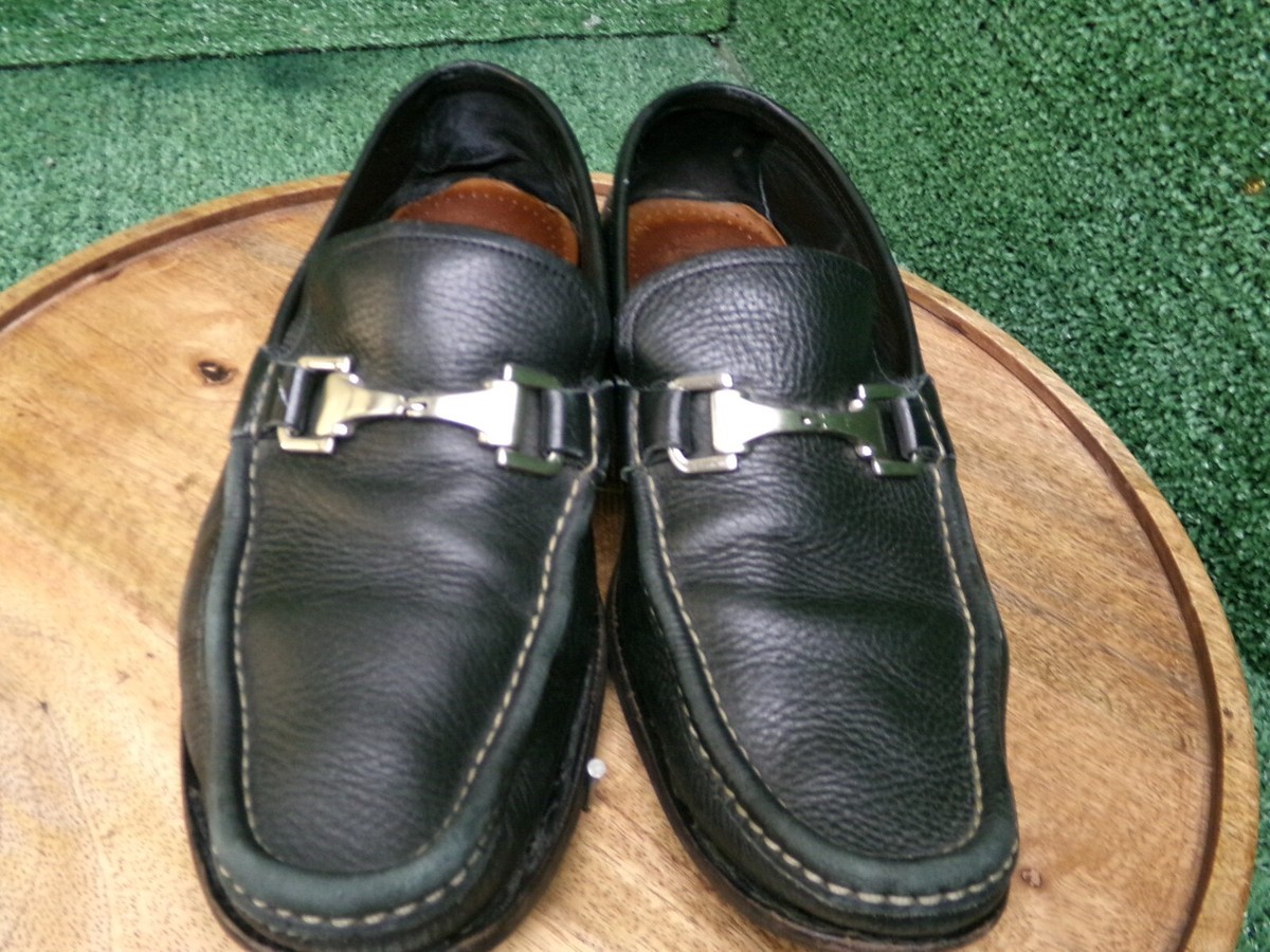 Allen Edmonds Mens Firenze Black Pebbled Leather Horsebit 