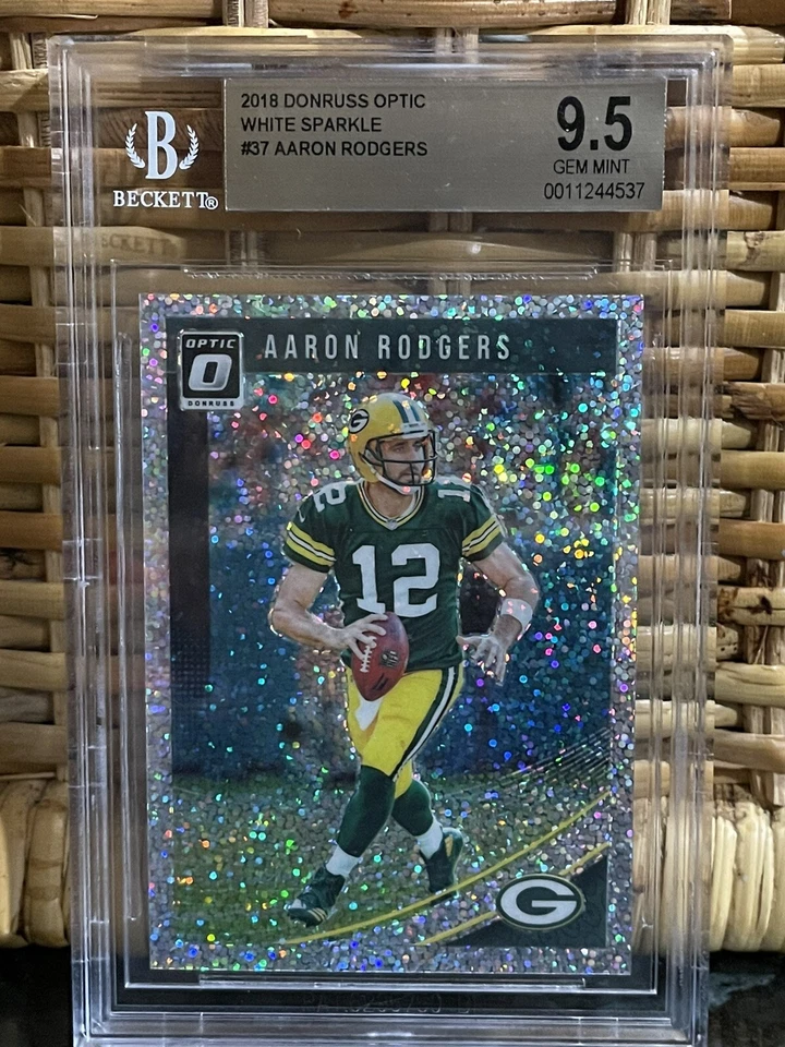 Pop 1 of 1🔥Aaron Rodgers 2018 Donruss OPTIC WHITE SPARKLE PRIZM /20 #37 BGS 9.5 - Image 2 of 4