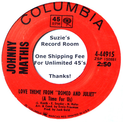 Johnny Mathis Love Theme from Romeo and Juliet VG+/VG Pop Vocal 45 7'' Vinyl